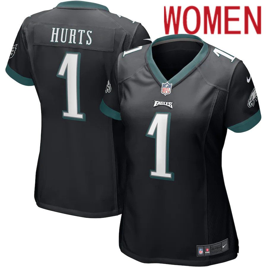 Women Philadelphia Eagles #1 Jalen Hurts Nike Black Alternate Game NFL Jersey->women nfl jersey->Women Jersey